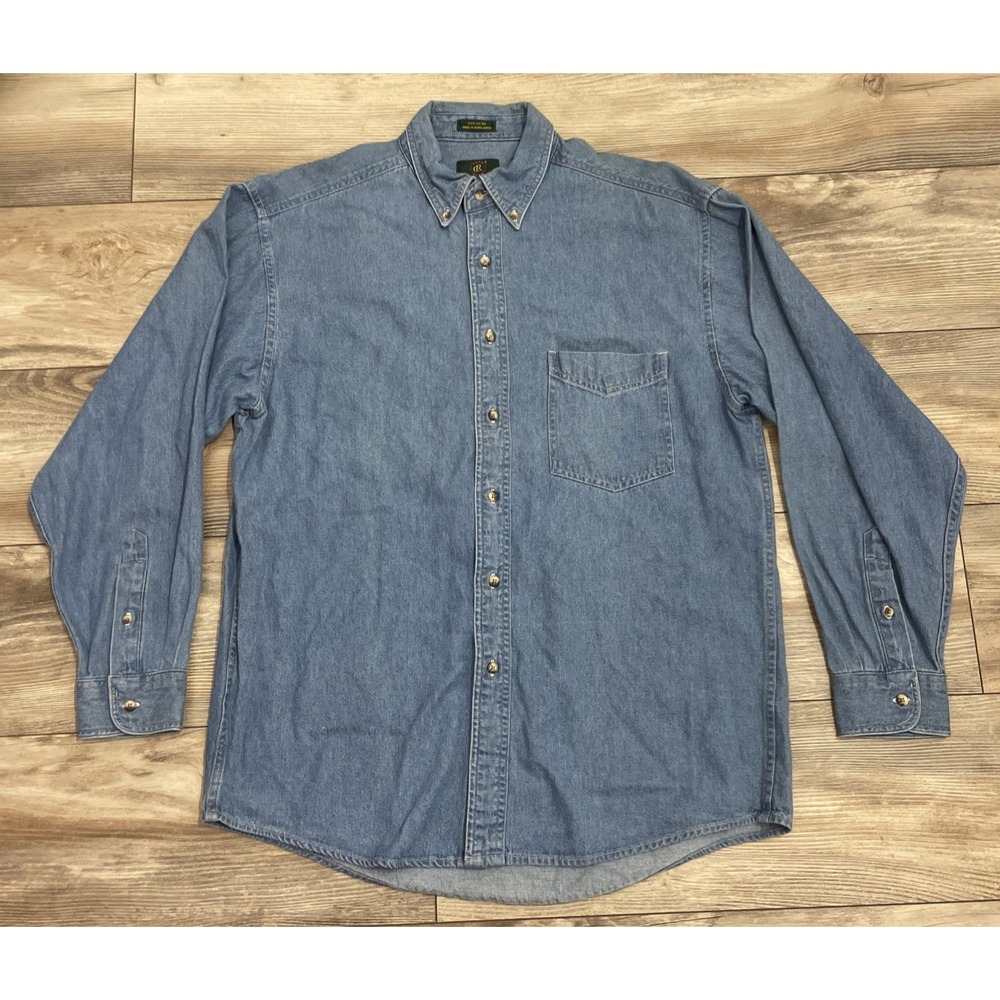 Vintage Club Room Denim‎ Button Up Shirt Mens M Long Sleeve 100% Cotton